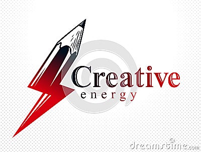 Creative energy power concept shown by pencil in a shape of lightning bolt, vector logo or icon, the power of idea, design and art Vector Illustration