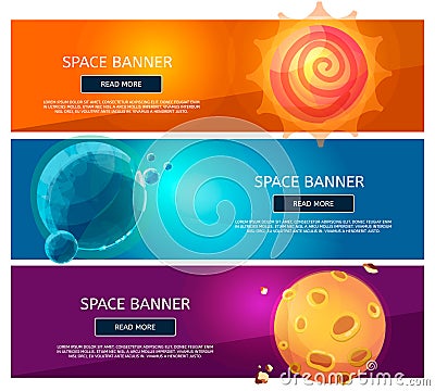 Creative fantsy planets banner set Vector Illustration