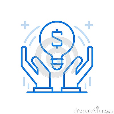 Creative financial idea vector line icon. Constructive marketing system of monetary development. Vector Illustration