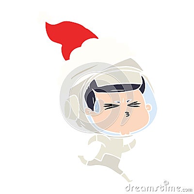 A creative flat color illustration of a stressed astronaut wearing santa hat Vector Illustration