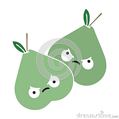 A creative flat color retro cartoon green pear Vector Illustration
