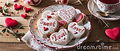 A Creative Flat Lay Of Lovethemed Cookies With The Text Sweet Love Stock Photo