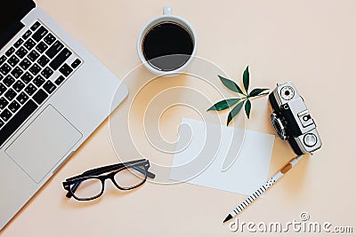 Creative flat lay photo of workspace desk Stock Photo