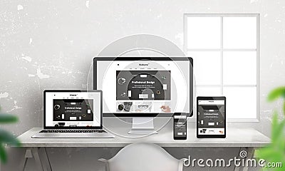 Creative flat responsive web site promotion on different devices Stock Photo