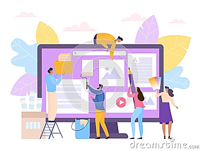 Creative flat web design concept, vector illustration. Business people designer work technology, teamwork graphic Vector Illustration