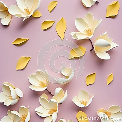 Creative floral pattern made of yellow magnolia flowers on pink background Stock Photo