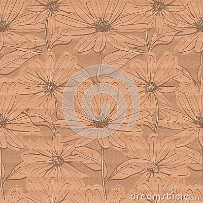 Creative floral wallpaper, Seamless pattern of chamomiles cardboard brown background Vector Illustration