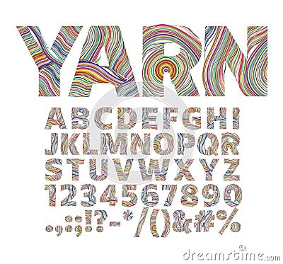 Creative font in the form of yarn threads. For decorative labels Stock Photo