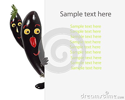 Creative food concept. Little funny eggplant look and smile wit Stock Photo