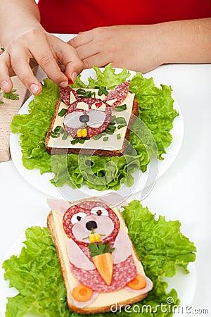 Creative food - creature sandwiches decoration Stock Photo