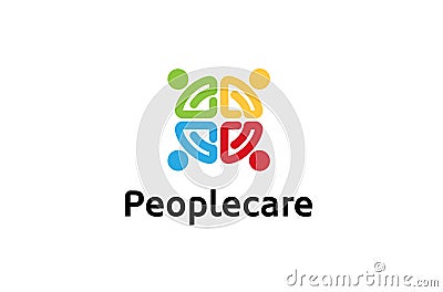 Creative Four Person Colorful Crowd Logo Symbol Design Illustration Vector Illustration