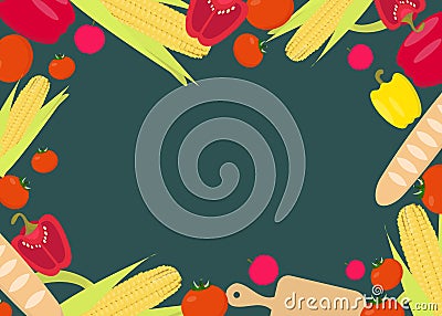 Creative frame of food and kitchen tools Vector Illustration