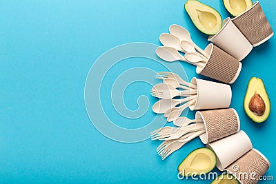 Creative frame of new bioplastic products of avocado seeds Stock Photo