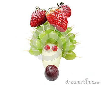 Creative fruit child dessert hedgehog form Stock Photo