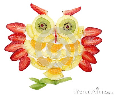 Creative fruit child dessert owl bird form Stock Photo