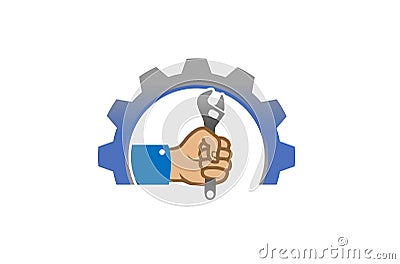 Creative Gear Wrench Hand Service Logo Design Illustration Vector Illustration