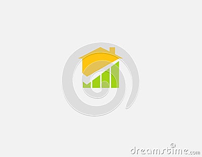 geometric bright logo house icon and checkmark for company Vector Illustration