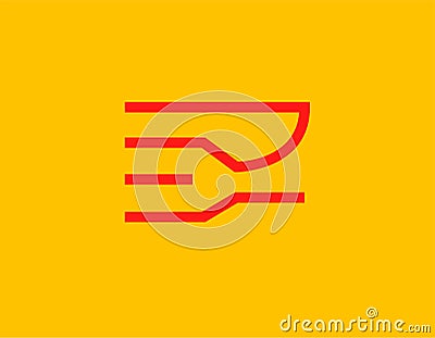 Abstract geometric red logo icon linear image fork and knife for your company Vector Illustration