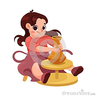 Creative Girl on the Floor Clay Pottery Engaged in Workshop Activity Vector Illustration Vector Illustration