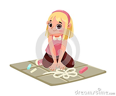 Creative Girl on the Floor Drawing with Chalks Engaged in Workshop Activity Vector Illustration Vector Illustration