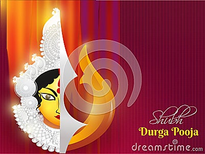 Creative Goddess Durga Face with Trishul with lighting effect on purple grid background. Stock Photo