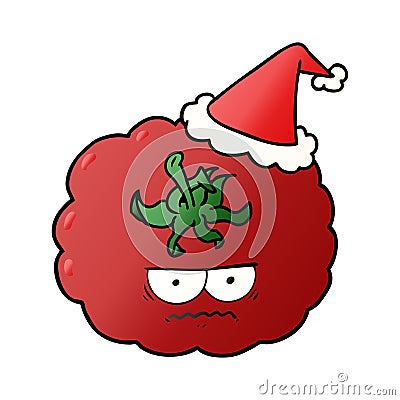 A creative gradient cartoon of a angry tomato wearing santa hat Vector Illustration