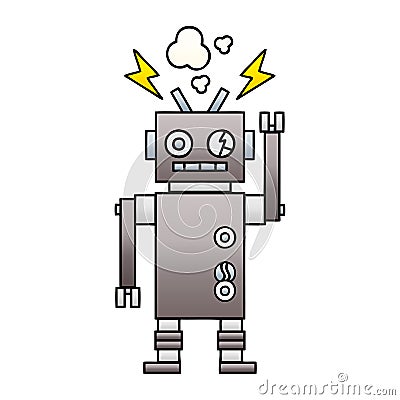 A creative gradient shaded cartoon malfunctioning robot Vector Illustration