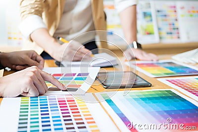 Creative Graphic designer at work. Color swatch samples pantone Stock Photo
