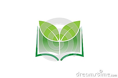 Creative Green book leaf Logo Vector Illustration