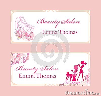 Creative hair salon banners - business card set Vector Illustration