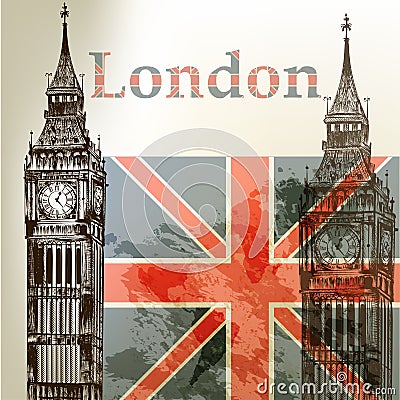 Art vector conceptual background with London Big Ben and Englis Stock Photo