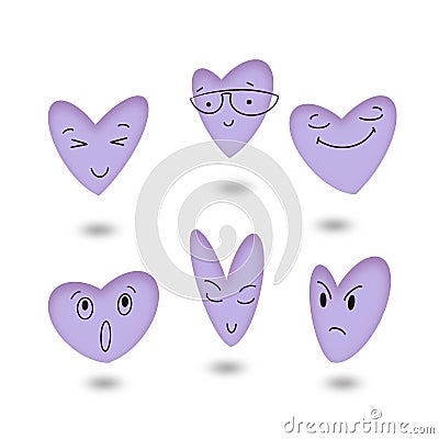 Creative hand drawn hearts with different emotions Stock Photo