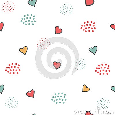 Creative Hand Drawn Seamless Pattern with Hearts.Great for wedding cards, postcards, t-shirts, bridal invitations, brochures, Stock Photo