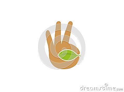 Creative Hand Sign Leaf Symbol Logo Vector Illustration