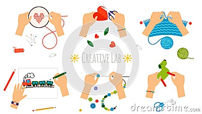 Creative hands handmade icons Vector Illustration