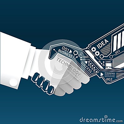 Creative handshake abstract circuit technology inf Vector Illustration