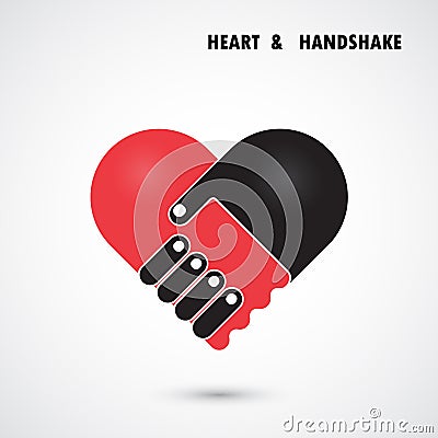 Creative handshake and heart abstract vector logo design. Vector Illustration