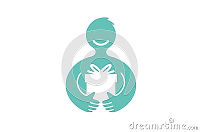 Creative Happy Abstract Person Holding Box Parcel Gift Logo Vector Illustration