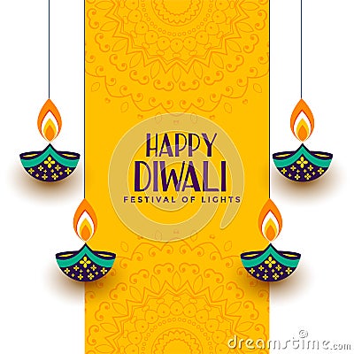Creative happy diwali festival card with decorative diya Vector Illustration