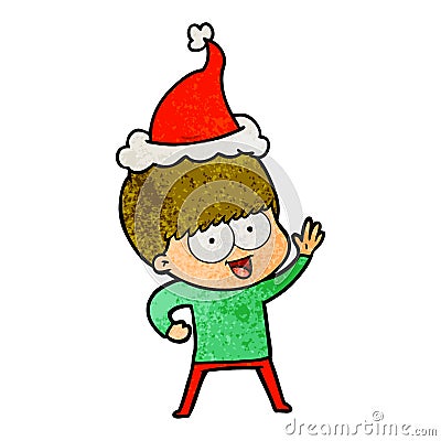 A creative happy textured cartoon of a boy wearing santa hat Vector Illustration