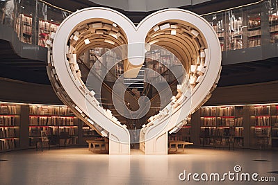Creative HeartShaped Book Displays in Libraries Stock Photo