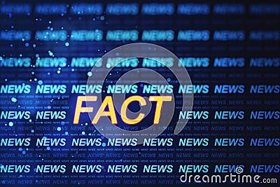 Creative hi-tech news hologram on blurry blue backdrop with bright 'fact' word. Stock Photo