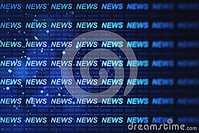 Creative hi-tech news hologram on blurry blue backdrop. Stock Photo