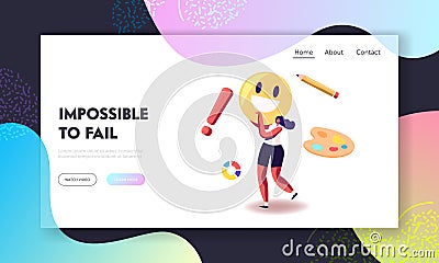 Creative Hobby, Drawing Relaxed Recreation Landing Page Template. Talented Artist Female Character with Paints Palette Vector Illustration