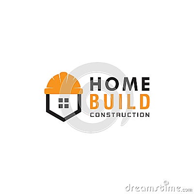 Creative home build logo design, builders helmet with outline house logo concept, simple and clean logo, building reparation real Vector Illustration