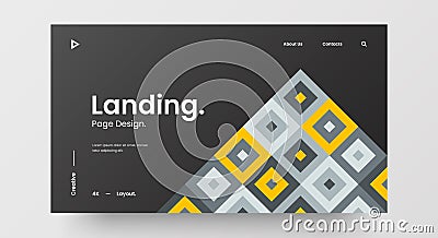 Horizontal responsive web design project layout. Abstract geometric pattern banner mock up. Landing page block vector template. Vector Illustration