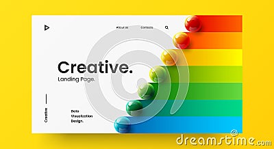 Creative horizontal website screen part for web design. 3D colorful balls geometric banner layout mock up. Vector Illustration