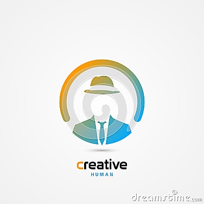 Creative human. Businessman in suit. Man with hat Vector Illustration