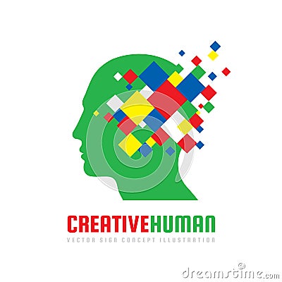 Creative human head - vector logo template concept illustration. Abstract design geometric elements. Modern digital technology. Vector Illustration