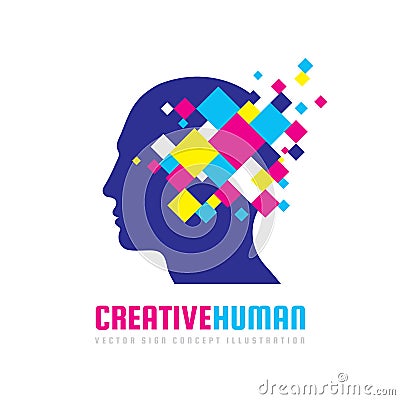 Creative human head - vector logo template concept illustration. Abstract design geometric elements. Modern digital technology. Vector Illustration